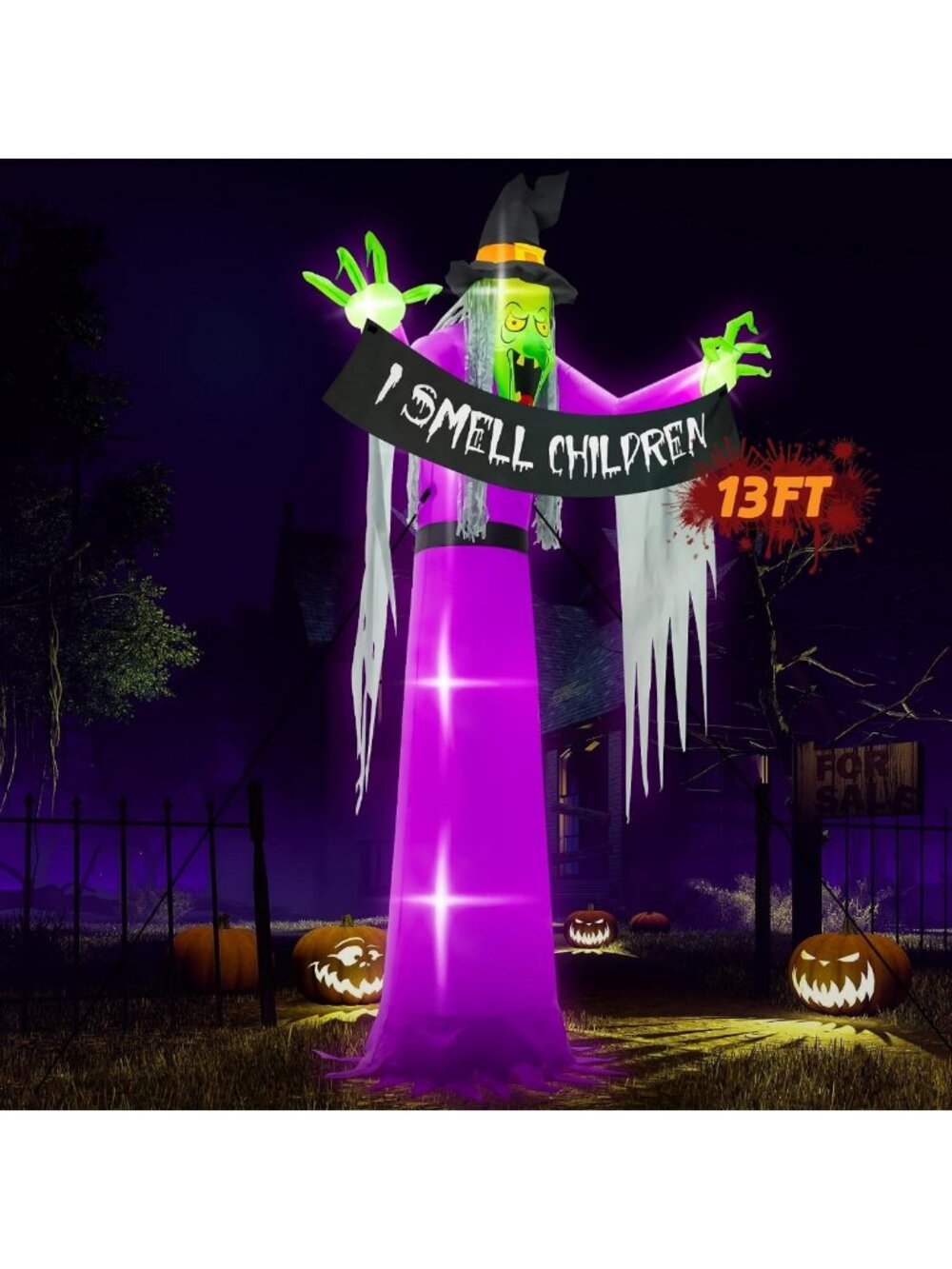 13FT Halloween Outdoor Inflatables, Large Scary Blow Up Witch Yard Decor